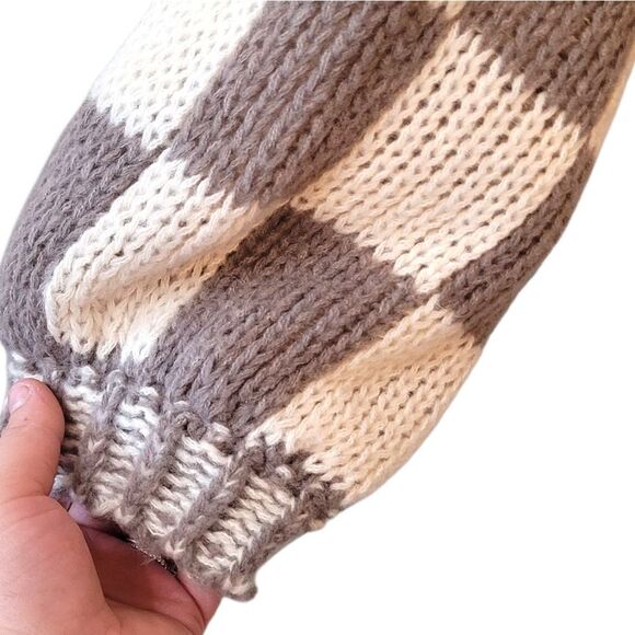 BiBi Women's Cream And Tan Chunky Knit Over Sized Check Cardigan Sweater Size S - Picture 7 of 7